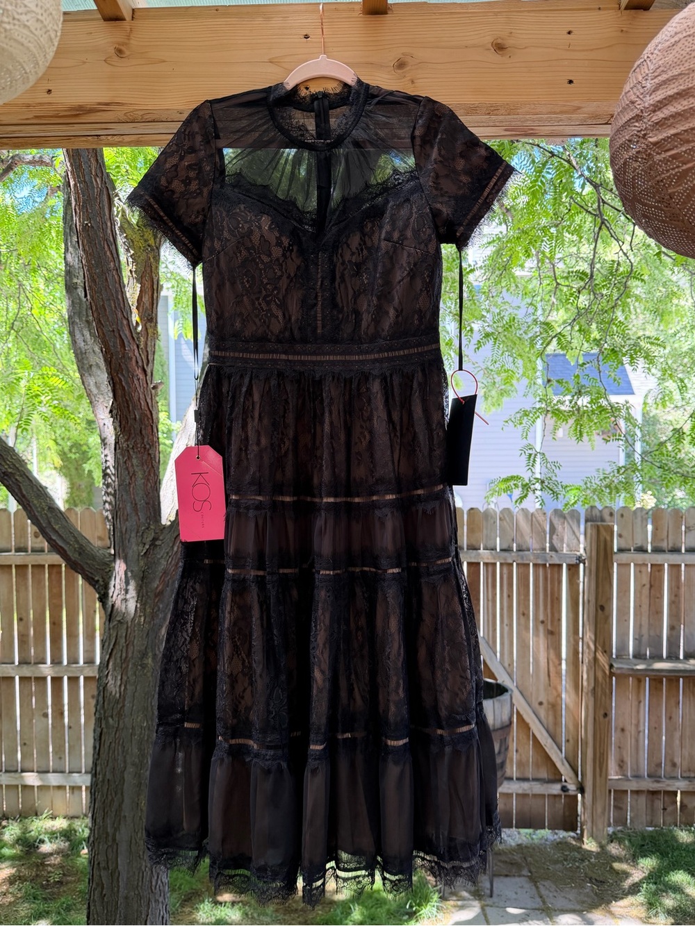 NWT Large Elegant Short Sleeve Midi Lace Formal Cocktail Dress Black - Picture 12 of 16